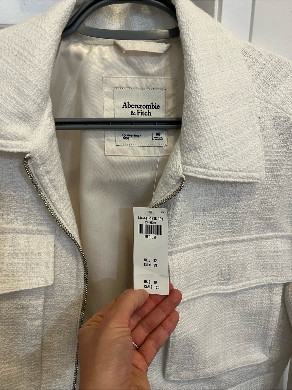 Abercrombie & Fitch Cream Textured Zip Front Jacket